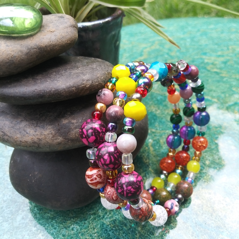 NEW AGATE HOWLITE Crystals Gemstone Bracelet Handmade Beaded Festival Gift Beads